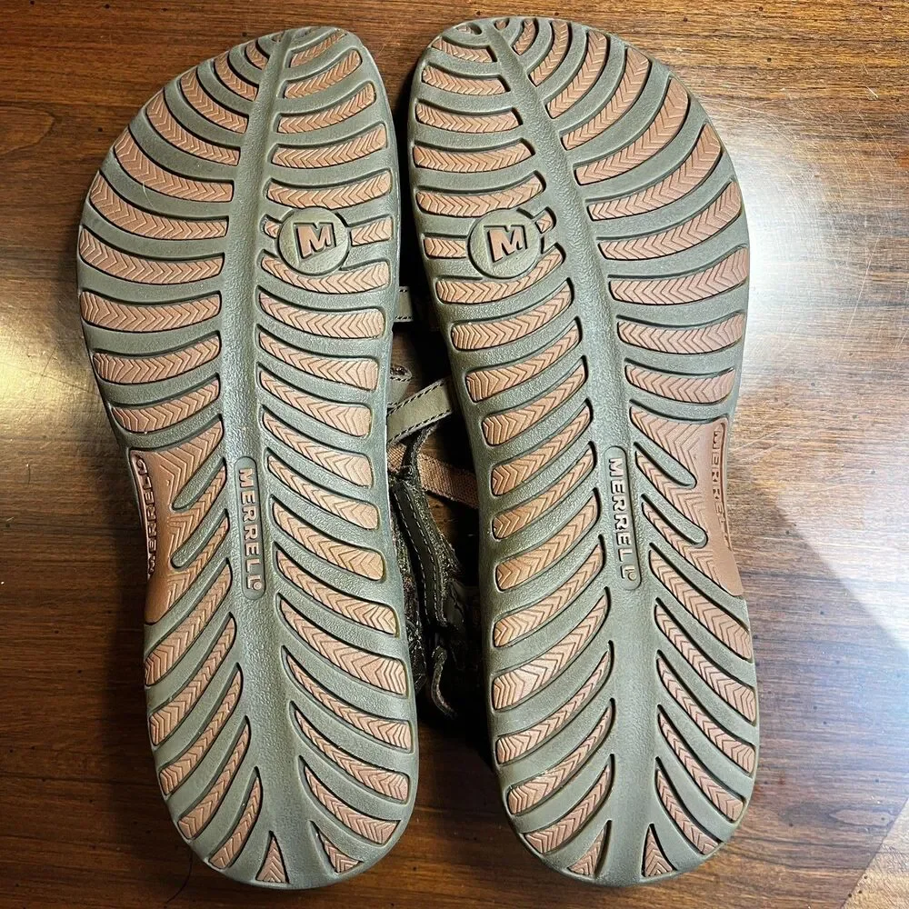 Merrell Sandals Women 10 Jacardia Dark Earth Strappy Leather Hiking Trail J57606